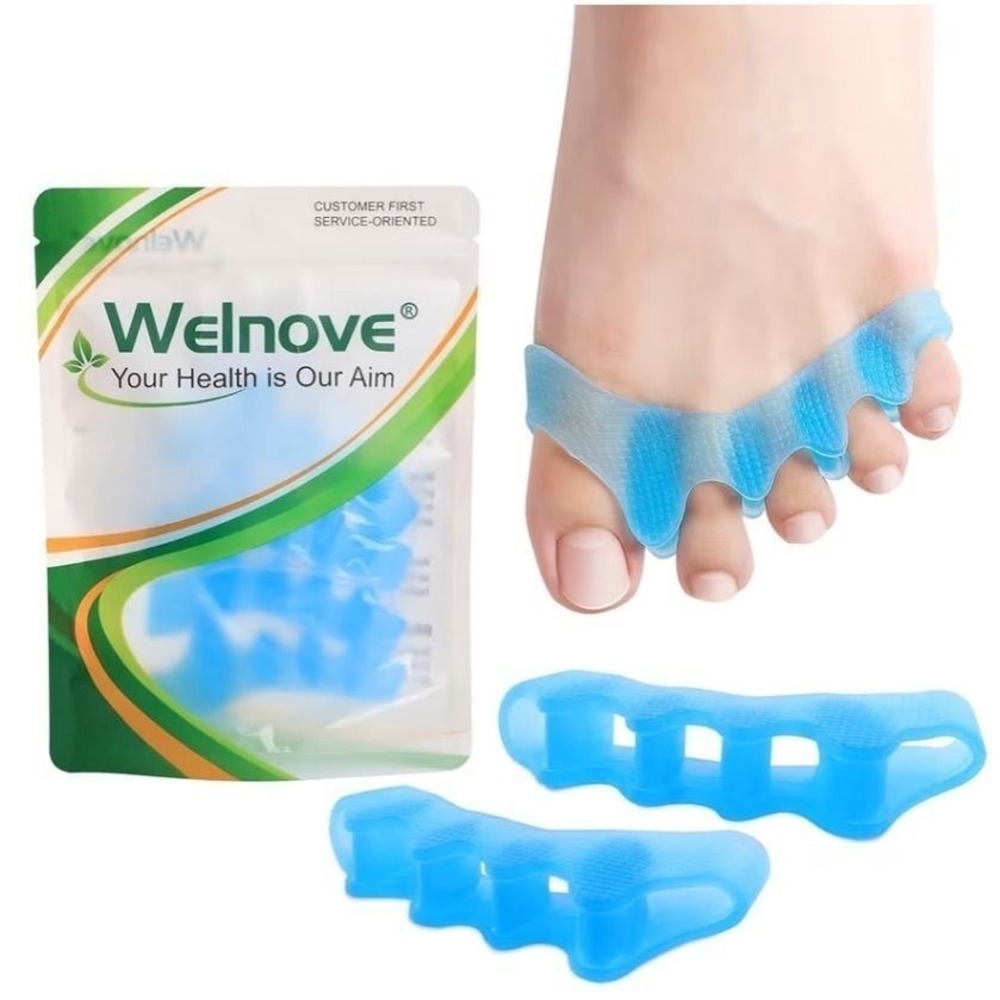 Welnove Toe Separators 5 Pairs Blue Silicone Bunion Corrector Medium